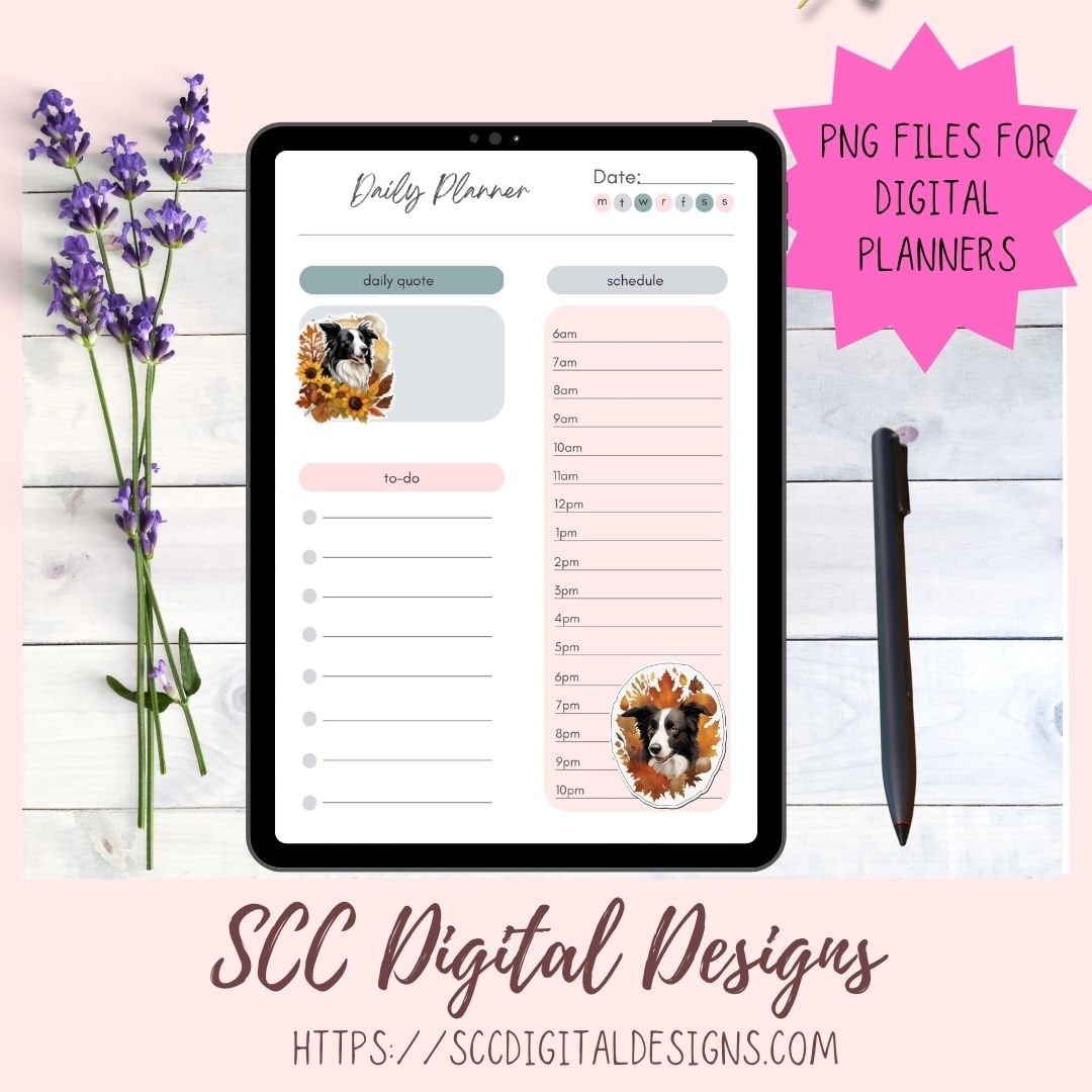 Fall Harvest Clipart Border Collie PNG Stickers for Digital or Paper Planners, Dog Lover Gift for Her Commercial Use Pre-Cropped Printable