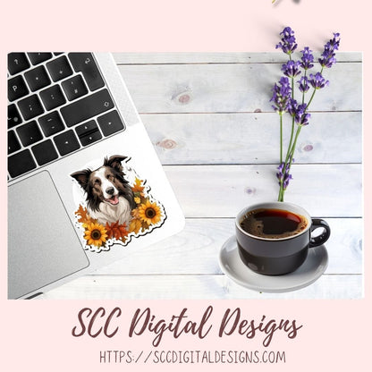 Fall Harvest Clipart Border Collie PNG Stickers for Digital or Paper Planners, Dog Lover Gift for Her Commercial Use Pre-Cropped Printable