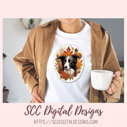 Fall Harvest Clipart Border Collie PNG Stickers for Digital or Paper Planners, Dog Lover Gift for Her Commercial Use Pre-Cropped Printable