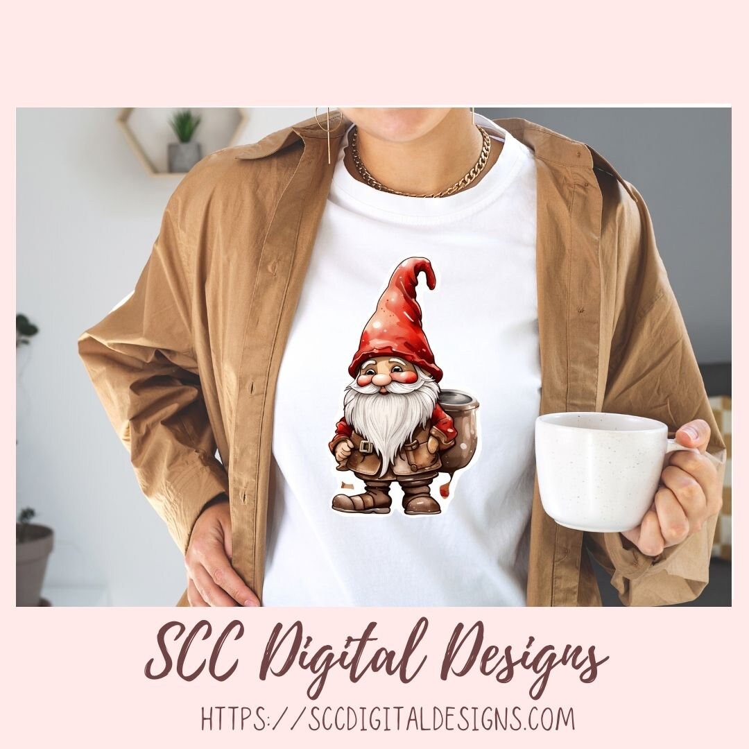 Coffee Gnome Stickers for Digital or Paper Planners, DIY Gift for Her Commercial Use Pre-Cropped Printable for Scrapbooking Journals Kids