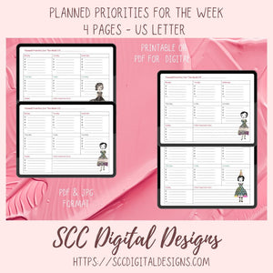 Weekly Priorities Printable Planner Insert, Time Management Template for Busy Moms, Cute Tracker Increased Efficiency, Instant Download