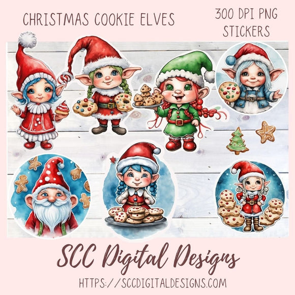 Christmas Cookies Whimsical Elves Clipart for Digital or Paper Planners, Commercial Use Pre-Cropped Printable Stickers, DIY Gift for Women,