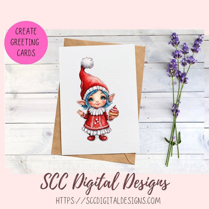 Christmas Cookies Whimsical Elves Clipart for Digital or Paper Planners, Commercial Use Pre-Cropped Printable Stickers, DIY Gift for Women,