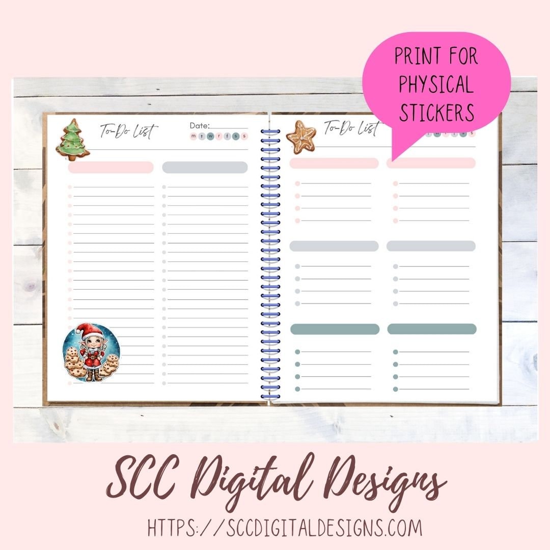 Christmas Cookies Whimsical Elves Clipart for Digital or Paper Planners, Commercial Use Pre-Cropped Printable Stickers, DIY Gift for Women,