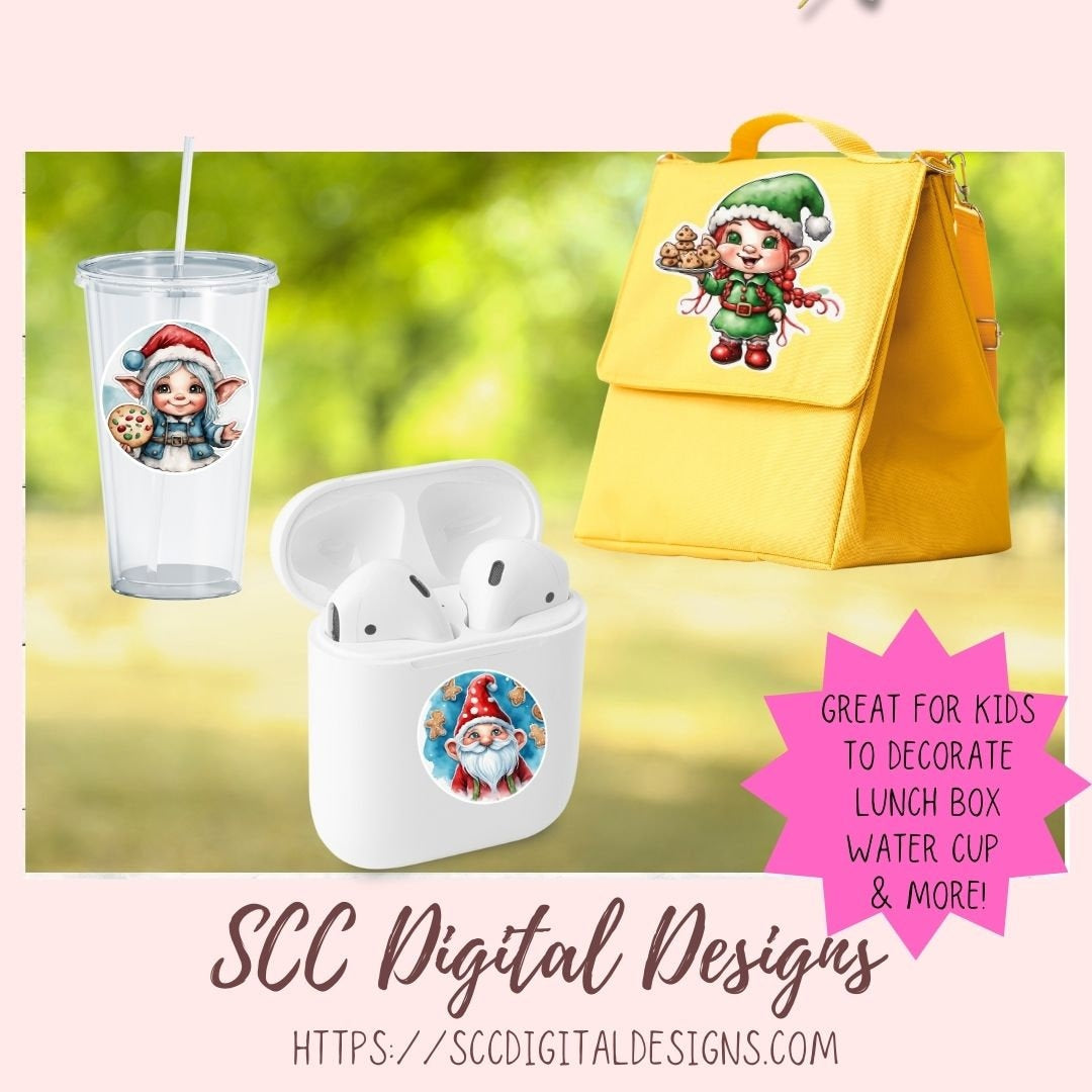 Christmas Cookies Whimsical Elves Clipart for Digital or Paper Planners, Commercial Use Pre-Cropped Printable Stickers, DIY Gift for Women,