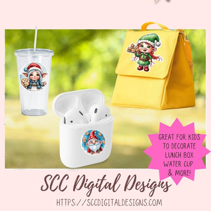 Christmas Cookies Whimsical Elves Clipart for Digital or Paper Planners, Commercial Use Pre-Cropped Printable Stickers, DIY Gift for Women,