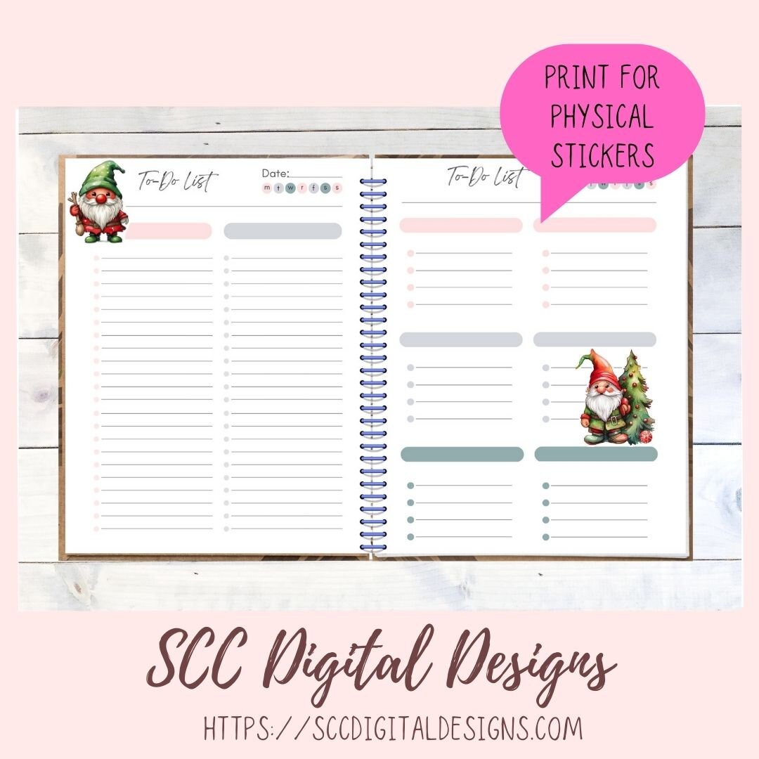 Cute Gnome Sticker for Digital or Paper Planners, Commercial Use Pre-Cropped Clipart Printable Stickers, DIY Gift for Women