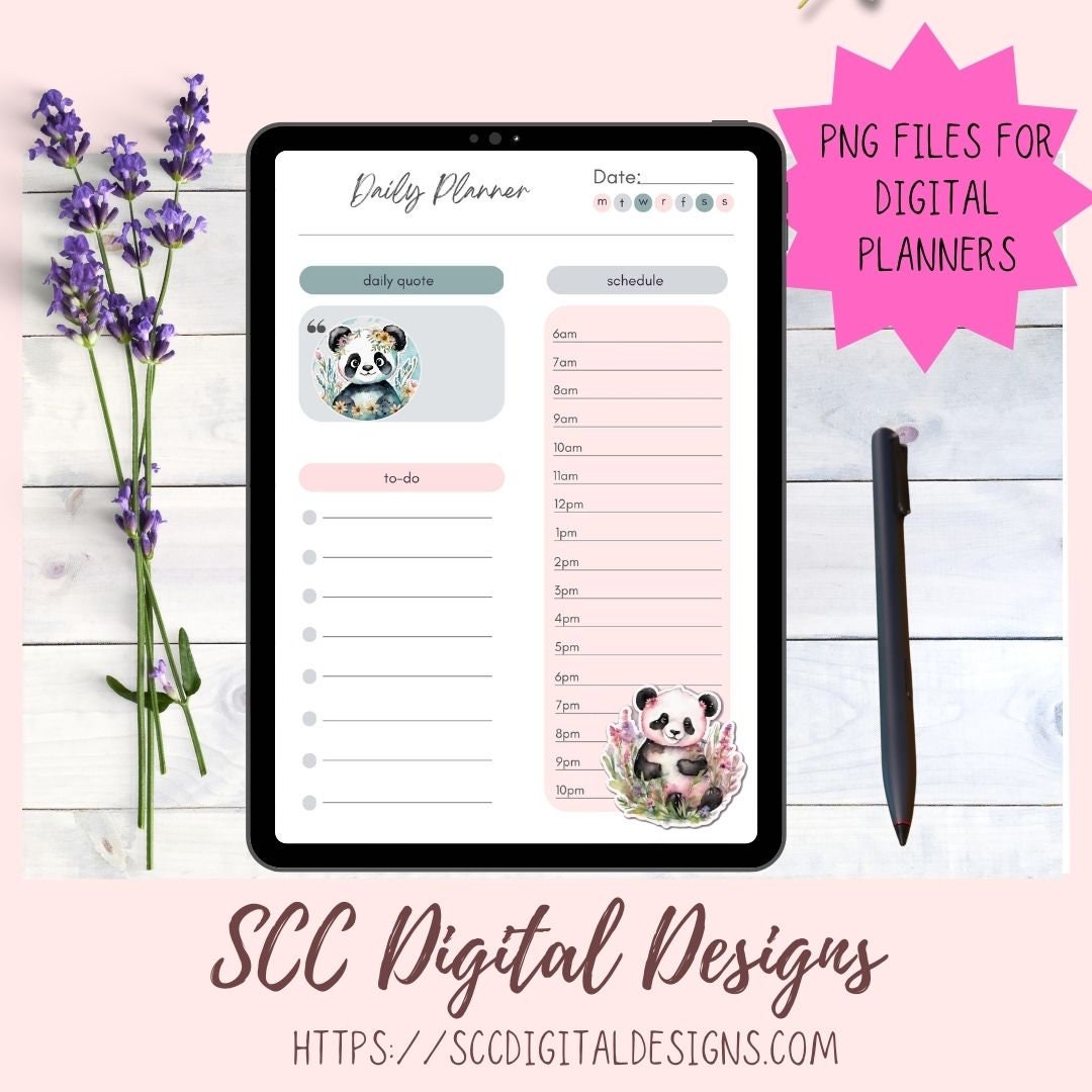 Cute Panda Bear Stickers for Digital or Paper Planners, Commercial Use Pre-Cropped Clipart Printable Stickers for Kids & Women