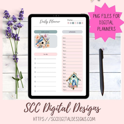 Blue Bird  & Bird Houses Stickers for Digital or Paper Planners, Spring Art for Crafts & Decor, Commercial Use Pre-Cropped Clipart Printable Stickers for Kids, Women, Digital Scrapbooking