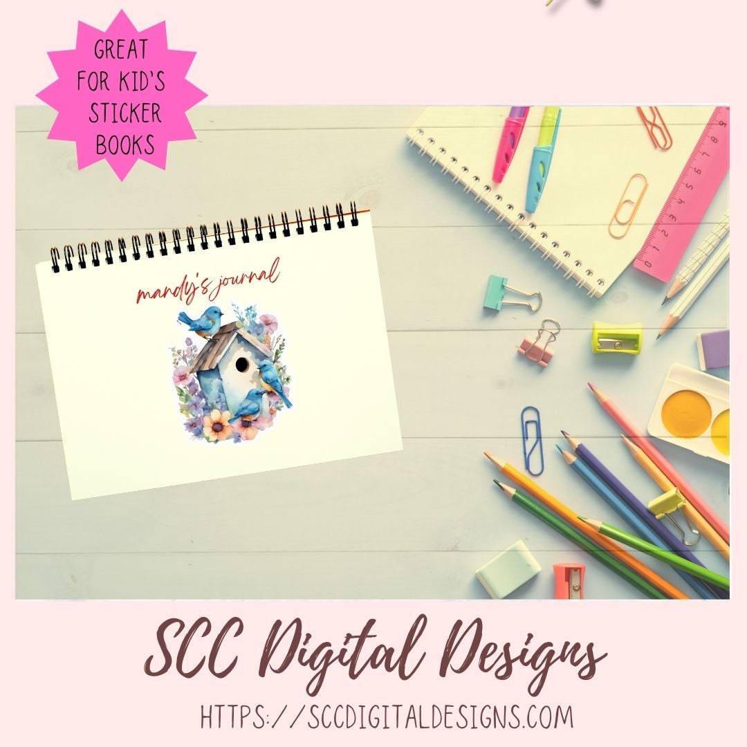 Blue Bird  & Bird Houses Stickers for Digital or Paper Planners, Spring Art for Crafts & Decor, Commercial Use Pre-Cropped Clipart Printable Stickers for Kids, Women, Digital Scrapbooking