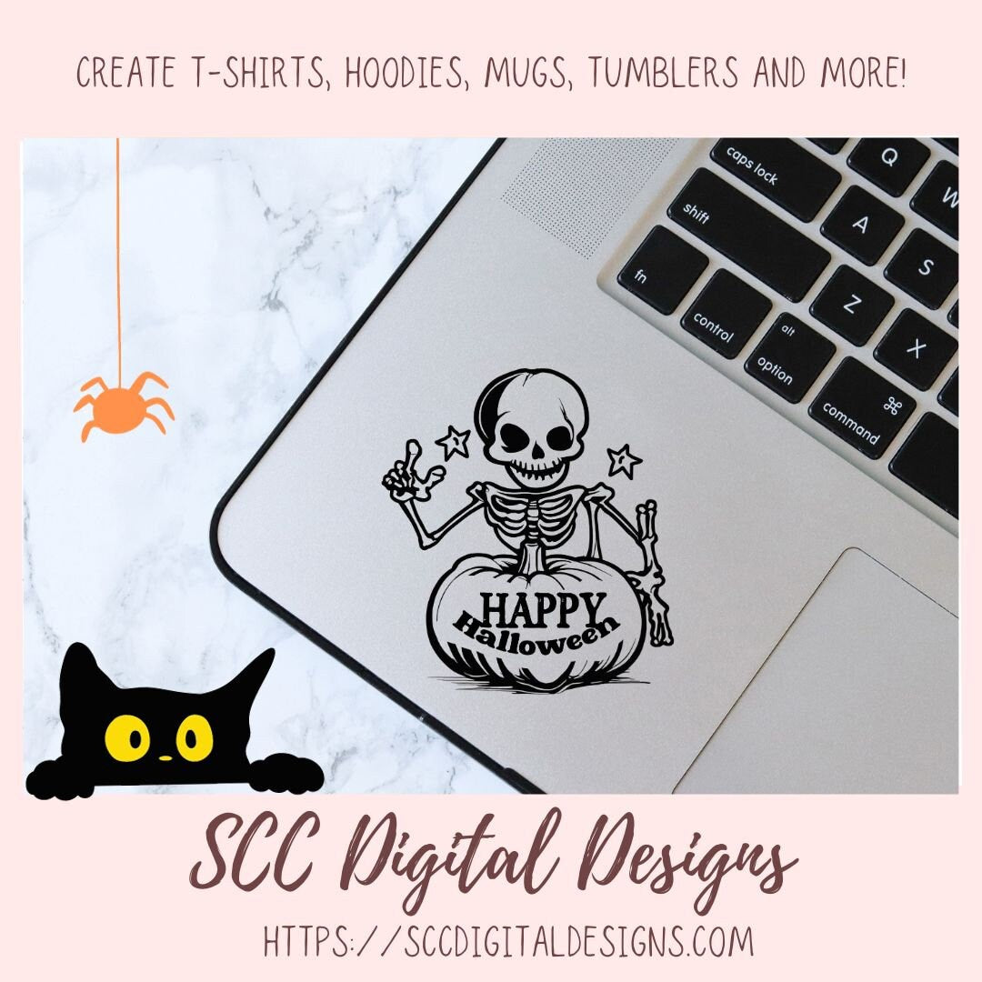 Happy Halloween Skelton PNG for Halloween T-Shirts for Women, Fall Crafting Spooky Vibes Sublimation Designs for Kids for Party Invites