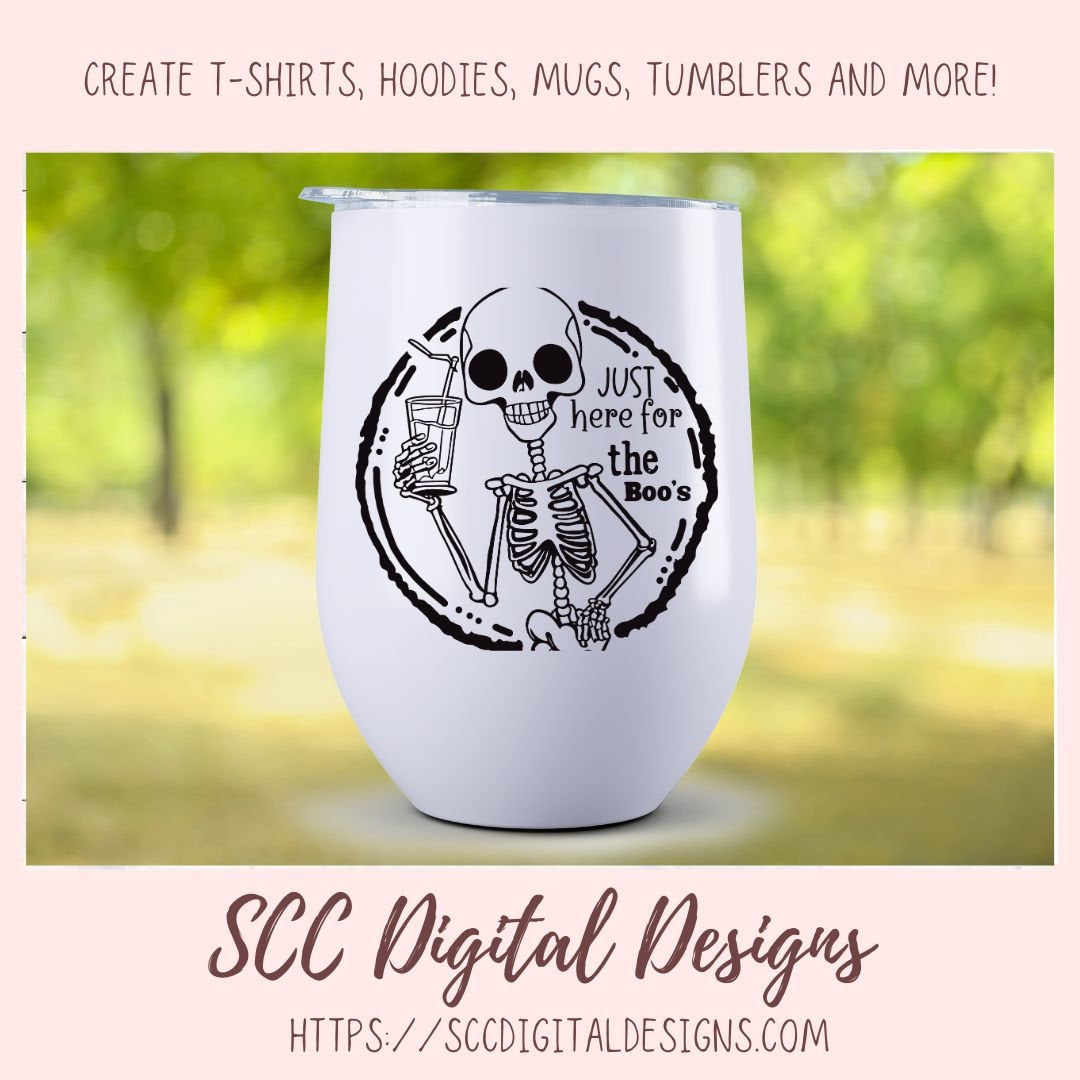 Just Here for the Boo's PNG for Halloween T-Shirts for Women, Fall Crafting Humorous Skeleton Spooky Vibes Designs for Party Invites