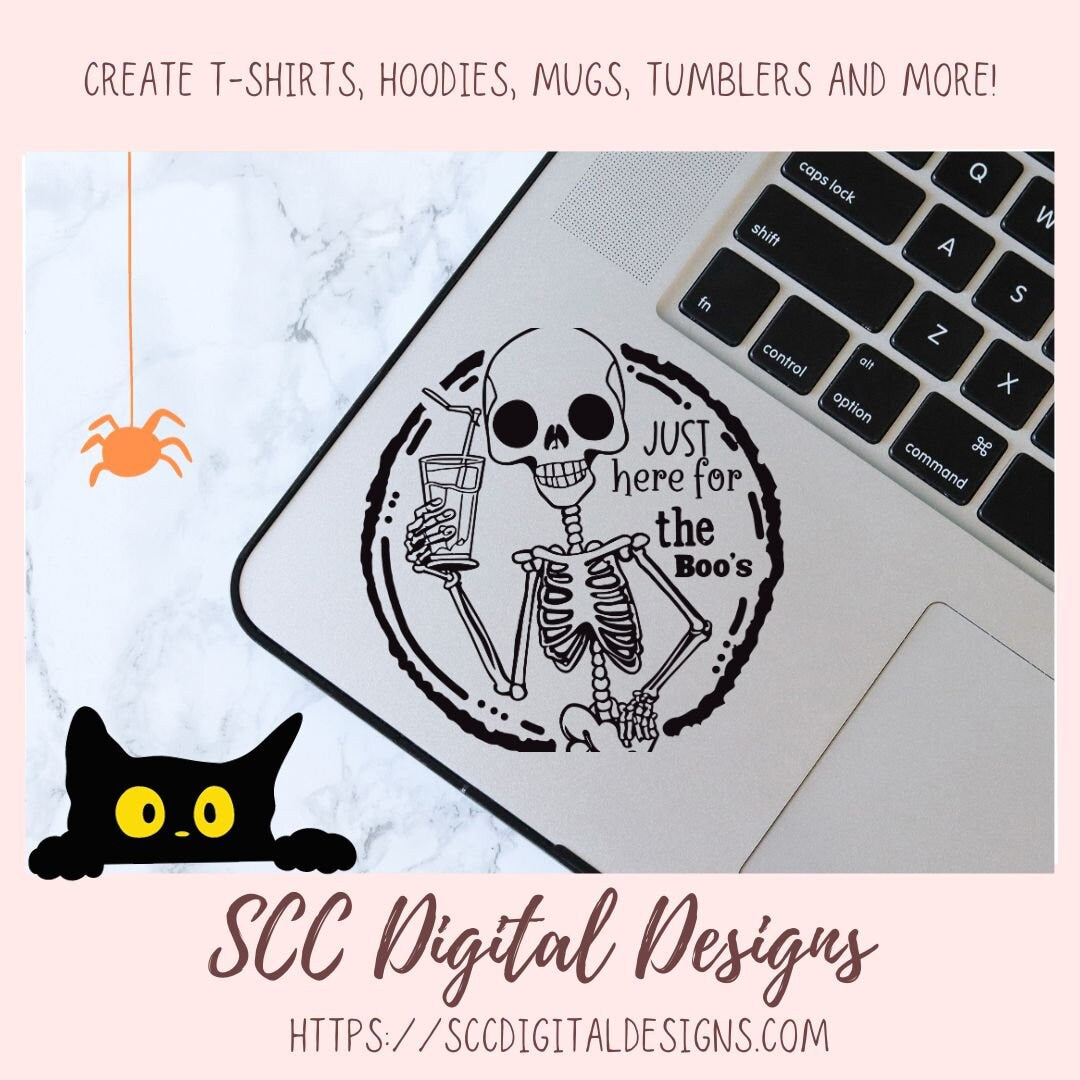 Just Here for the Boo's PNG for Halloween T-Shirts for Women, Fall Crafting Humorous Skeleton Spooky Vibes Designs for Party Invites
