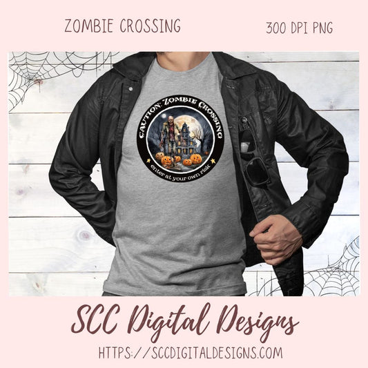 Halloween Zombie Clipart for T-Shirts for Men, Fall Crafting Designs Spooky Vibes Haunted House for Door Hanger PNG Clip Art Commercial Use