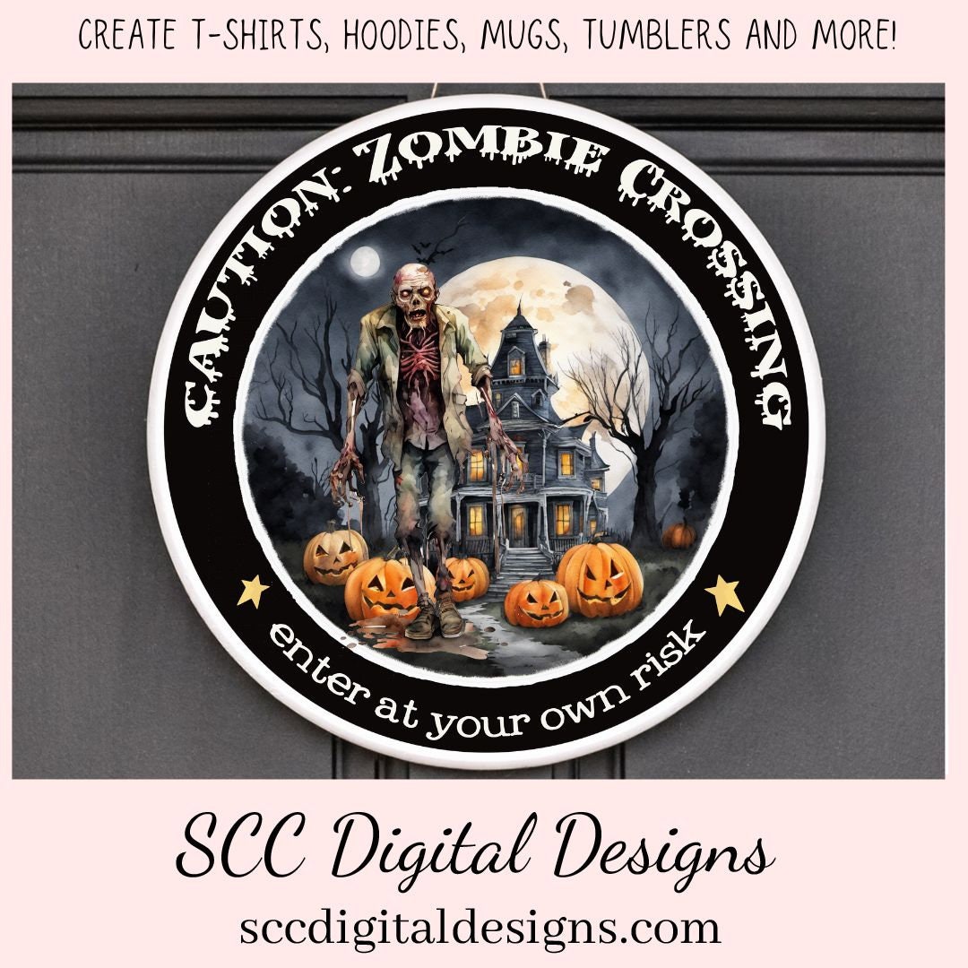 Halloween Zombie Clipart for T-Shirts for Men, Fall Crafting Designs Spooky Vibes Haunted House for Door Hanger PNG Clip Art Commercial Use