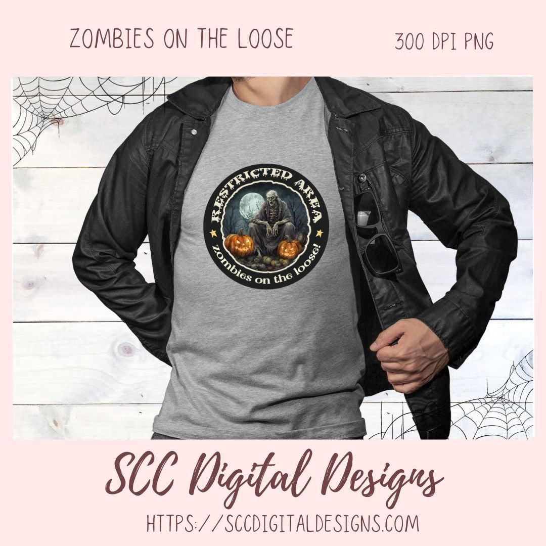 Halloween Zombie Clipart for T-Shirts for Men, Fall Crafting Designs Spooky Vibes Haunted House for Door Hanger PNG Clip Art Commercial Use