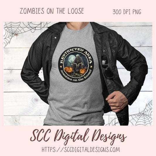 Halloween Zombie Clipart for T-Shirts for Men, Fall Crafting Designs Spooky Vibes Haunted House for Door Hanger PNG Clip Art Commercial Use