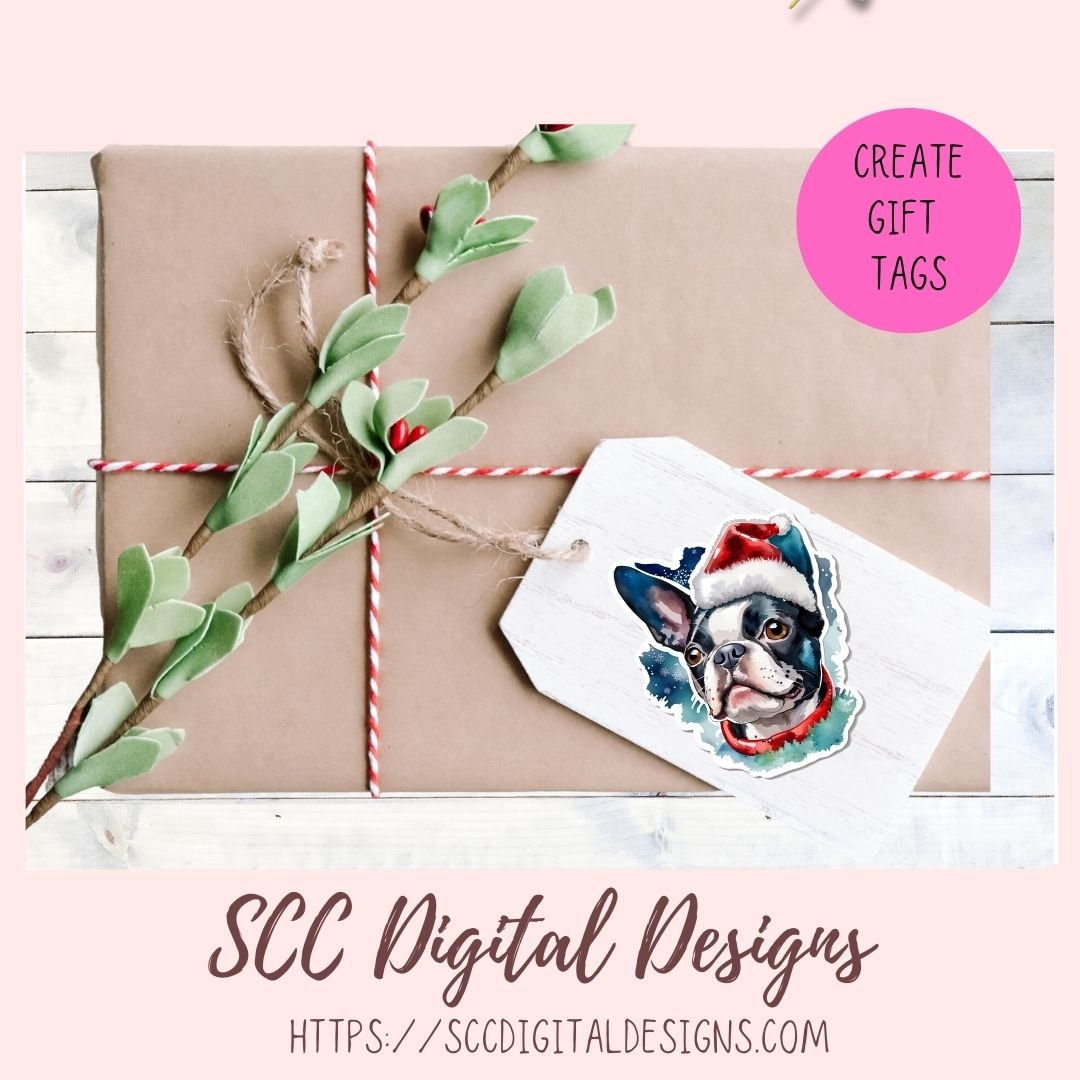 Boston Terrier Christmas Stickers for Digital or Paper Planners, Pre-Cropped Clipart Printable Stickers for Women, Kids & Junk Journals