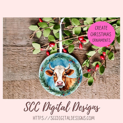 Christmas Cows Stickers for Digital or Paper Planners, Scrapbooking, Black and White Cow Pre-Cropped Clipart Printable Stickers for Women & Junk Journals