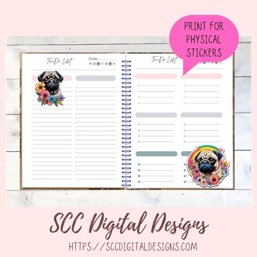 Cute Pug Stickers, Add a Touch of Charm to Your Planners, Planning Addict Obsessed with Embellishments,