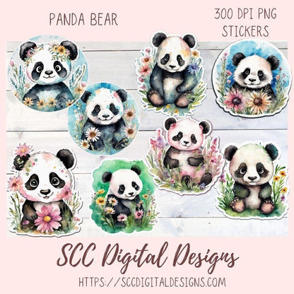 Cute Panda Bear Stickers for Digital or Paper Planners, Commercial Use Pre-Cropped Clipart Printable Stickers for Kids & Women