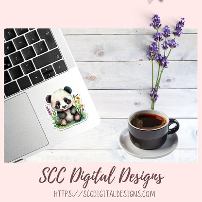 Cute Panda Bear Stickers for Digital or Paper Planners, Commercial Use Pre-Cropped Clipart Printable Stickers for Kids & Women