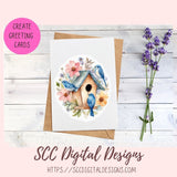 Blue Bird  & Bird Houses Stickers for Digital or Paper Planners, Spring Art for Crafts & Decor, Commercial Use Pre-Cropped Clipart Printable Stickers for Kids, Women, Digital Scrapbooking