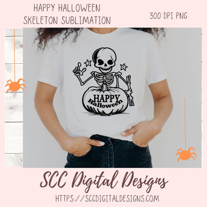 Happy Halloween Skelton PNG for Halloween T-Shirts for Women, Fall Crafting Spooky Vibes Sublimation Designs for Kids for Party Invites