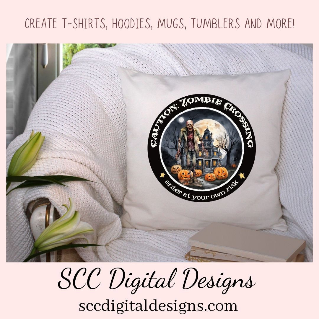 Halloween Zombie Clipart for T-Shirts for Men, Fall Crafting Designs Spooky Vibes Haunted House for Door Hanger PNG Clip Art Commercial Use
