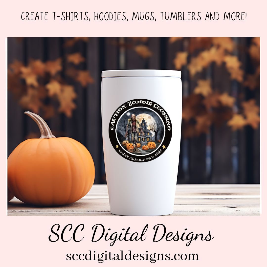 Halloween Zombie Clipart for T-Shirts for Men, Fall Crafting Designs Spooky Vibes Haunted House for Door Hanger PNG Clip Art Commercial Use