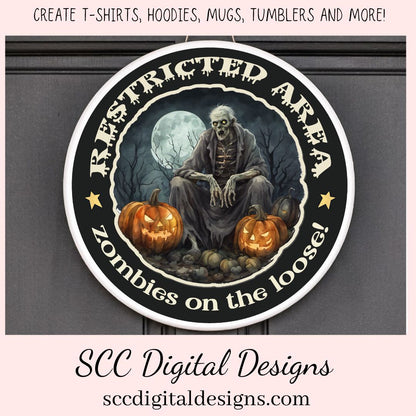 Halloween Zombie Clipart for T-Shirts for Men, Fall Crafting Designs Spooky Vibes Haunted House for Door Hanger PNG Clip Art Commercial Use