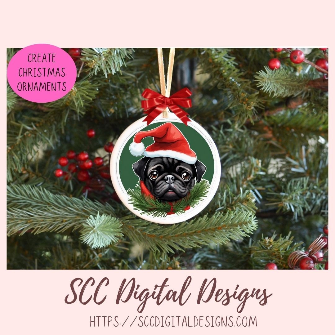 Black Pug Stickers for Digital or Paper Planners, Christmas Sticker PNG Pre-Cropped Clipart Printable Stickers for Women & Junk Journals