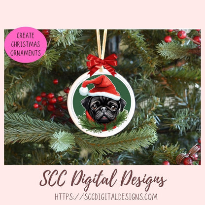 Black Pug Stickers for Digital or Paper Planners, Christmas Sticker PNG Pre-Cropped Clipart Printable Stickers for Women & Junk Journals