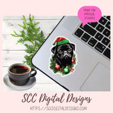 Cute Black Pug Stickers for Digital or Paper Planners, Christmas PNG Pre-Cropped Clipart Printable Stickers for Women, Digital Scrapbooking Supplies