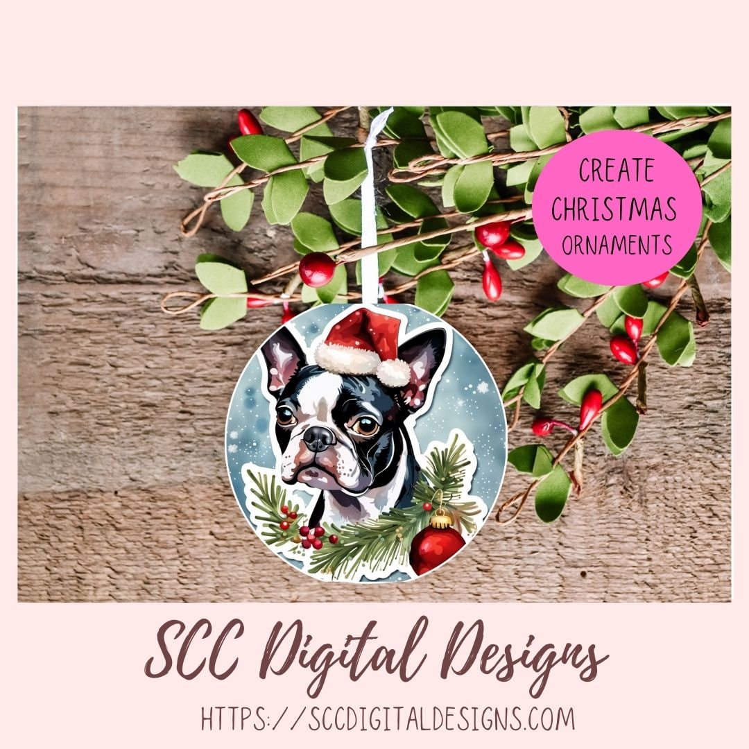 Boston Terrier Christmas Stickers for Digital or Paper Planners, Pre-Cropped Clipart Printable Stickers for Women, Kids & Junk Journals