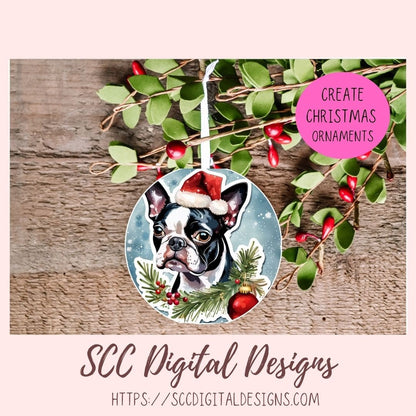 Boston Terrier Christmas Stickers for Digital or Paper Planners, Pre-Cropped Clipart Printable Stickers for Women, Kids & Junk Journals