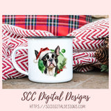 Boston Terrier Christmas Stickers for Digital or Paper Planners, Pre-Cropped Clipart Printable Stickers for Women, Kids & Junk Journals