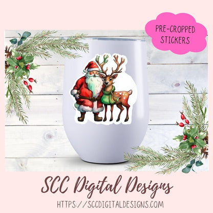 Whimscial Christmas Stickers for Digital or Paper Planners, Santa's Elves Pre-Cropped Clipart Printable Stickers for Women & Junk Journals