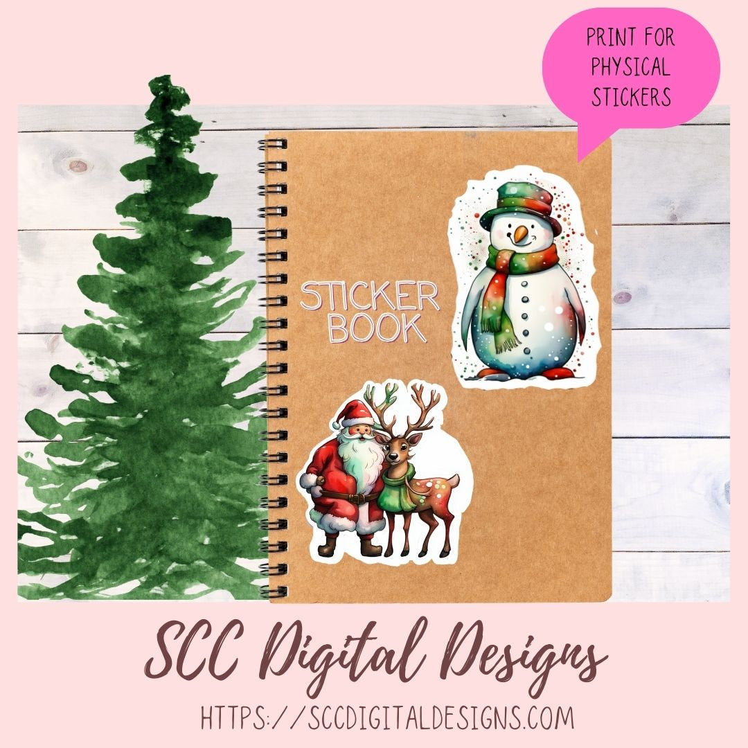 Whimscial Christmas Stickers for Digital or Paper Planners, Santa's Elves Pre-Cropped Clipart Printable Stickers for Women & Junk Journals