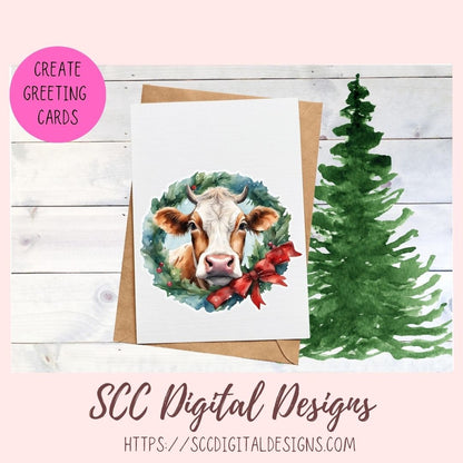 Christmas Cows Stickers for Digital or Paper Planners, Scrapbooking, Black and White Cow Pre-Cropped Clipart Printable Stickers for Women & Junk Journals