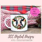 Christmas Cows Stickers for Digital or Paper Planners, Scrapbooking, Black and White Cow Pre-Cropped Clipart Printable Stickers for Women & Junk Journals