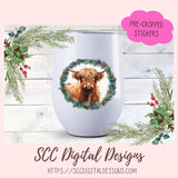 Christmas Highland Cows Stickers for Digital or Paper Planners, Digital Scrapbooking, Christmas Art for Crafts & Decor, Digital Scrapbooking, Pre-Cropped Clipart Printable Stickers  & Junk Journals