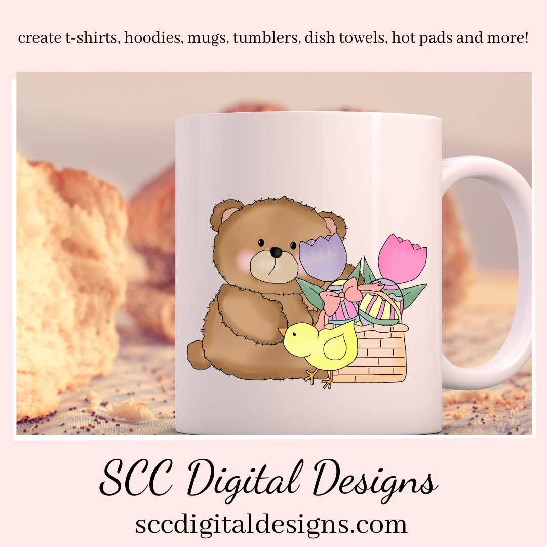 Easter Clipart PNG, Word Art, Easter Basket, Colored Eggs, Spring Flowers, Bear Clip Art, Clipart for Stickers, Commercial Use Art, Instant Download, PNG Files for Shirts, Wordart PNG, Pink Flowers, Chick & Cross