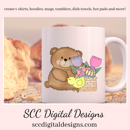 Easter Clipart PNG, Word Art, Easter Basket, Colored Eggs, Spring Flowers, Bear Clip Art, Clipart for Stickers, Commercial Use Art, Instant Download, PNG Files for Shirts, Wordart PNG, Pink Flowers, Chick & Cross
