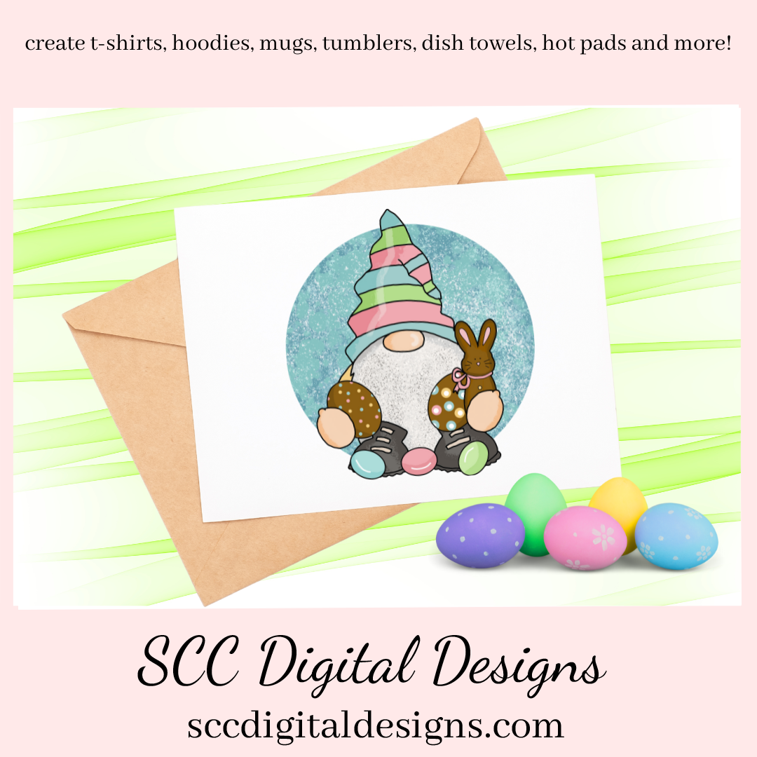 Our Easter gnome clipart with colored eggs and chocolate bunnies is an instant download and is great to make diy Easter gifts, gnome png for tumblers, and stickers, Easter t-shirts & hoodies for kids, and so much more! Clipart for Stickers, DIY Gift for Her, Easter Designs, Spring Clipart png, Gnome lover Gift, Bunny Clip Art, Colored Eggs & chick