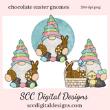 Our Easter gnome clipart with colored eggs and chocolate bunnies is an instant download and is great to make diy Easter gifts, gnome png for tumblers, and stickers, Easter t-shirts & hoodies for kids, and so much more! Clipart for Stickers, DIY Gift for Her, Easter Designs, Spring Clipart png, Gnome lover Gift, Bunny Clip Art, Colored Eggs & chick