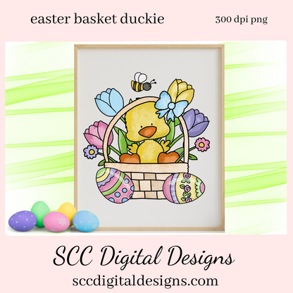 Our Easter basket duckie clipart is great to create holiday home decor, coffee mugs, Easter png for tumblers, and stickers, t-shirts & hoodies for kids, and so much more! Clipart for Stickers, DIY Gift for Her, Colored Eggs, duck clip art, Instant Download, DIY Easter Gifts, Easter Designs, Spring Clipart png, Commercial Use Art