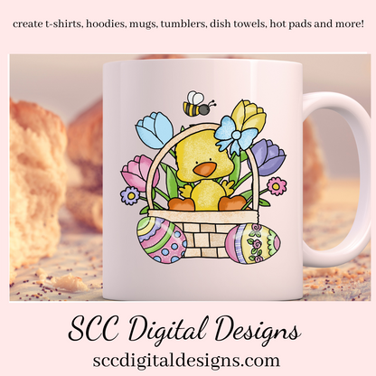 Our Easter basket duckie clipart is great to create holiday home decor, coffee mugs, Easter png for tumblers, and stickers, t-shirts & hoodies for kids, and so much more! Clipart for Stickers, DIY Gift for Her, Colored Eggs, duck clip art, Instant Download, DIY Easter Gifts, Easter Designs, Spring Clipart png, Commercial Use Art