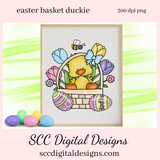 Our Easter basket duckie clipart is great to create holiday home decor, coffee mugs, Easter png for tumblers, and stickers, t-shirts & hoodies for kids, and so much more! Clipart for Stickers, DIY Gift for Her, Colored Eggs, duck clip art, Instant Download, DIY Easter Gifts, Easter Designs, Spring Clipart png, Commercial Use Art