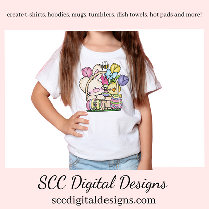 Easter Bunny PNG, Sublimation Clipart, Commercial Use Art, DIY Gift for Her, Clip Art for Kids, Easter Basket, Colored Eggs, Chick, Spring Flowers, Rabbit PNG, Designs for Shirts, Design for Tumblers, Scrapbook Elements